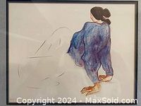 Close-up of the print featuring a seated Navajo woman in a blue top, signed and dated 1980 by R.C. Gorman.