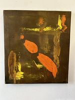 Front view of the abstract oil painting on canvas showing the full artwork and signature.