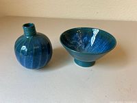 Image of the ceramic bud vase and bowl side by side showing their shape and glaze
