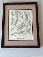 Frontal view of the framed lithograph advertising print featuring abstract nude female figures in black and white with Maiden Form branding.