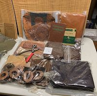 Overview of all leathercraft supplies on table