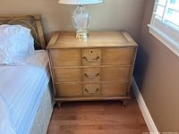 Nightstand full view with lamp, angled from front right