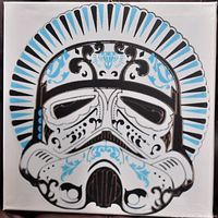 Front view of the 20 x 20 inch canvas print featuring a stylized Stormtrooper helmet with black, white, and light blue decoration.
