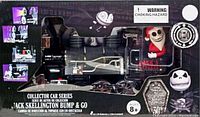 Boxed Disney Jack Skellington Bump & Go Conductor Train 30th Anniversary Collector Car showing front and packaging details.