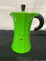 Front and side views of the green Gnali & Zani Morosina Express stovetop espresso maker with black handle and lid knob.