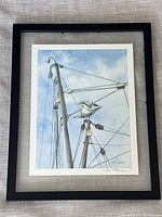 Framed print showing full artwork and frame details, with seagull on ship rigging and artist signature visible.