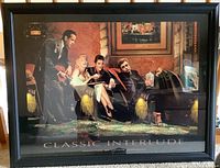 Framed wall art titled 'Classic Interlude' with four characters in a lounge setting, black frame, measuring approximately 35 by 27 inches.