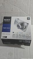 Original box for Sony DSC-WX100 Cyber-Shot camera showing camera image and specifications