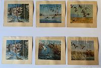 Six mounted Richard Bishop duck stamp prints arranged in two rows of three, each depicting waterfowl scenes in natural habitats.