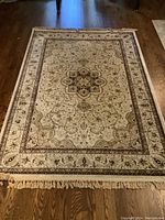 Full view of the entire area rug showing the size, color, and pattern.