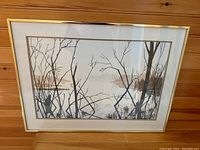Frontal view of the framed watercolor painting showing full composition and frame
