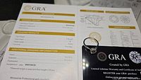 Moissanite grading certificate showing 1.0 carat, VVS1 clarity, D color, excellent polish and symmetry, round brilliant cut.