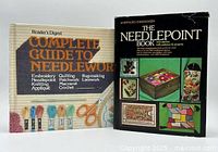 Front covers of both needlepoint books laid side by side showing titles and cover art.