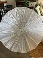 Open silver reflective umbrella interior showing nylon canopy and metal ribs