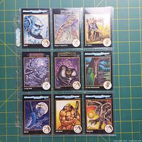 Front view of 9 Advanced Dungeons & Dragons fantasy cards showing various character and creature artworks.