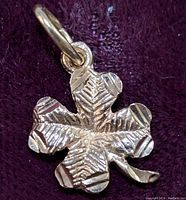Close-up of front view of 10K gold clover pendant showing detailed texture.