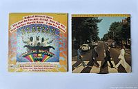 Photo of the two vinyl album covers: Magical Mystery Tour and Abbey Road, original Japanese pressings