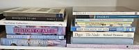 Photo of the spines of large art and history books showing titles and authors.