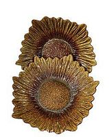 Top view showing the set of 2 sunflower-shaped bowls with crackle glaze and textured petals.