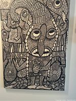 Frontal close view of entire artwork showing abstract composition and patterning