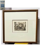 Framed 'Rosa' original print depicting a young woman resting her head on her hand, signed below the image, displayed in a wooden frame.
