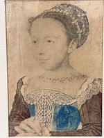 Close-up of the Victorian woman's portrait showing detailed lace and fabric textures.