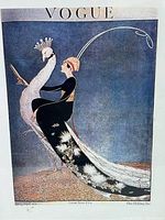 Close-up photo of the Vogue magazine cover print showing the woman with the peacock.