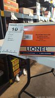Photo of the Lionel model train box showing lot number and model identification.