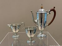 All three pieces on display: coffee pot, creamer and sugar bowl