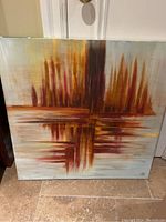 Front view of square abstract painting showing brush stroke pattern and color details.