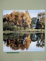 Front view of the full oil painting showing trees, pond, and reflections.