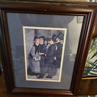 Framed artwork showing 'Leaving the Conservatory' by Renoir with dark wood frame and double matting.