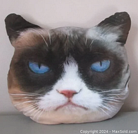 Front view of the Grumpy Cat plush pillow showing full face and ears.