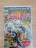 Comic book cover for Chamber of Chills #4 May 1973 showing ghostly figure and man reacting