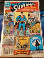 Front cover of Superman #423 comic book showing colorful artwork and plot highlights.