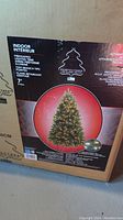 Photo of the box showing the tree specifications and branding (Perfectree 7 foot pre-lit tree with 1500 tips).