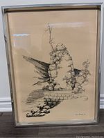 Full framed artwork showing a vertical stone structure with surrounding natural details.