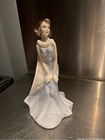 Front view of Royal Doulton Allison figurine showing pale blue dress and white shawl