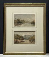 Both framed watercolour paintings displayed together showing mats and frame