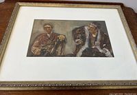 Frontal view of framed oil painting with two male figures
