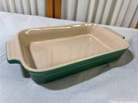 Top angle view showing interior, exterior color and shape of the dish.