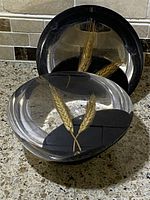 Front view of one Lucite bookend showing embedded wheat stalks inside clear resin with glossy finish