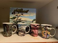 Full set of 4 Group of Seven mugs with MacIntosh Gallery box behind them