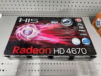 Original retail box for HIS Radeon HD 4670 graphics card showing product graphics, branding, and specifications.