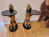 Front view of both basset hound serving tables side by side