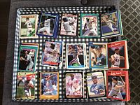 Photo showing a selection of baseball cards from various players including Jay Lanfranco, Bill Spiers, Alex Fernandez, and Mike Davis.