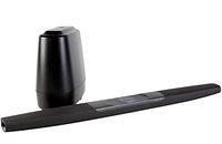 Sound bar and subwoofer on white background