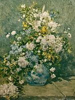 Close-up photo showing the floral arrangement and vase detail in the reproduction print.