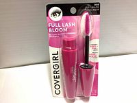 Photo of unopened Covergirl Full Lash Bloom eyelash mascara in pink packaging with brush visible, shade 800 Very Black.