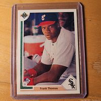 Front view of 1991 Upper Deck Frank Thomas baseball card showing player portrait in Chicago White Sox uniform, card number 246, mint condition in protective sleeve.